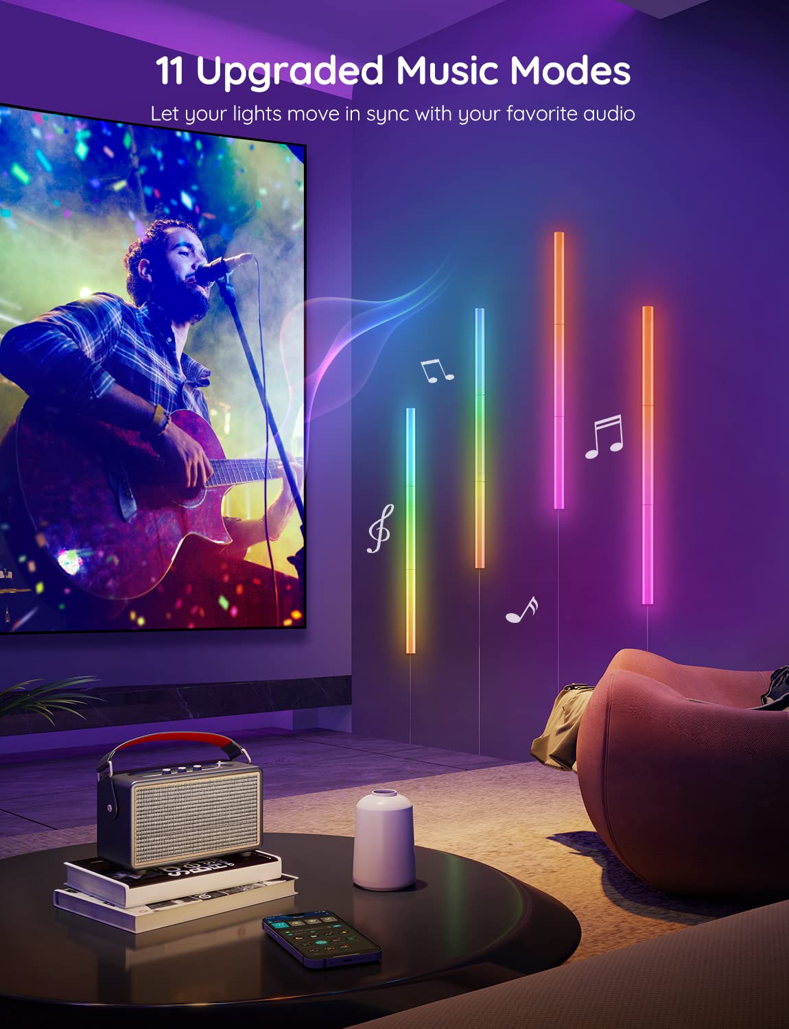 Govee Glide Wall Lights, RGBIC LED Light, Smart Gaming Light Compatible with SmartThings, RGB Lights Bar, LED Wall Lights for Bedroom, 2 Panels Set (3 Sections/Panel), Not Flexible