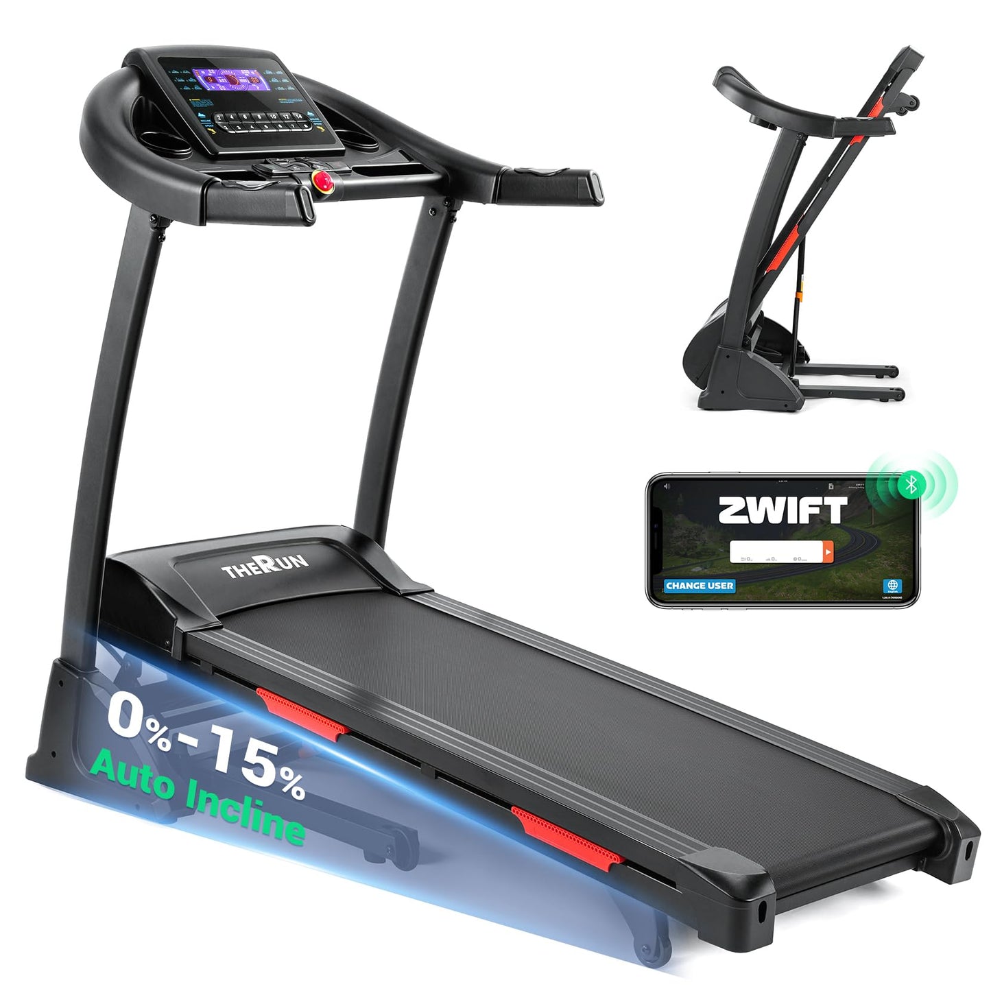 THERUN Incline Treadmill, Treadmill for Running and Walking, 300 lbs Weight Capacity Folding Treadmill with 0-15% Auto Incline, Wide Belt, 3.5HP, App, Heart Rate