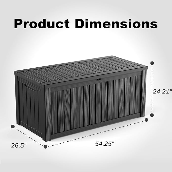 ROJIK Outdoor Storage Housing Deck Box - Waterproof Patio Furniture, Garden Tools, Cushions, Pool Accessories Storage Bench with Lockable Lid and Side Handles (Black 158 Gal)
