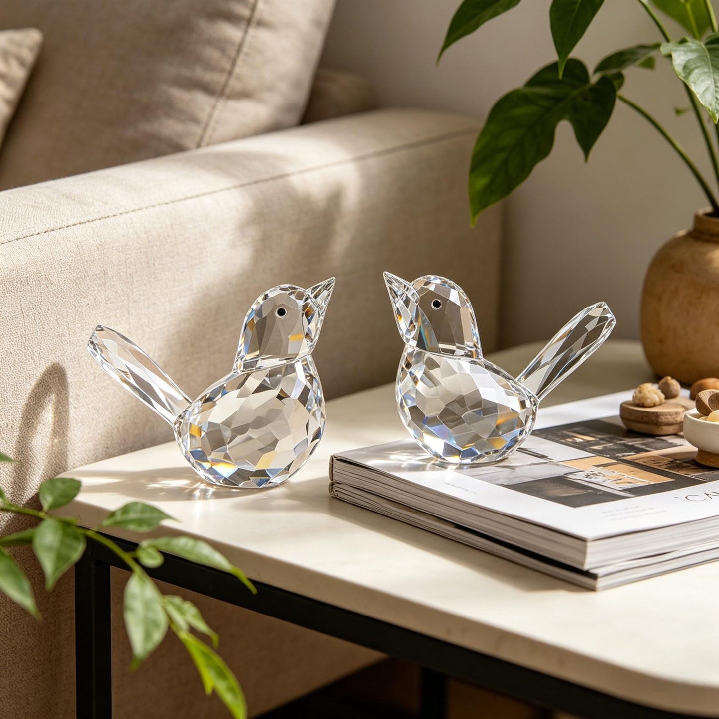 YWHL 2Pcs Clear Crystal Bird Figurines, Handmade Glass Birds Gifts for Women Men, Art Animals Decorative Ornament Collectible Figurine (Clear)