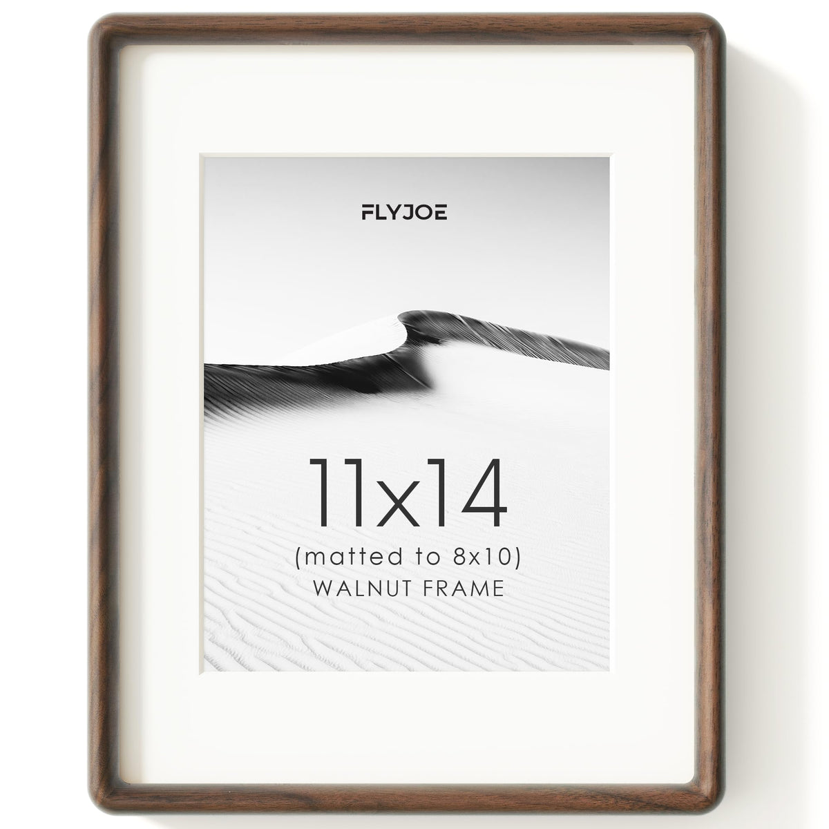 FLYJOE 11x14 Picture Frame, Natural Solid Walnut Wood Photo Frame with HD Tempered Glass, Rounded Corner Wooden Frame 11 x 14 Matted to 8x10, Horizontal or Vertical Wall Mounting
