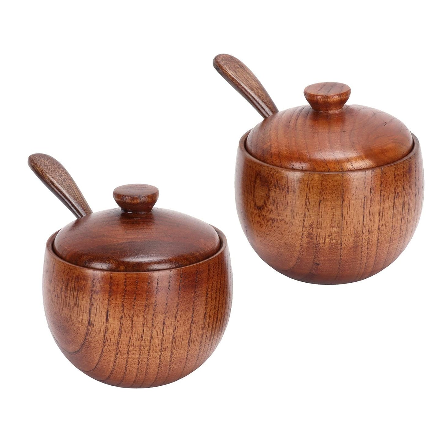 Kukyller 2PCS Wooden Salt Box with Lid Spoon, Sugar Bowl Pepper Seasoning Container, Wooden Salt Container for Kitchen Serving Condiment Chili Powder 2 * 4 * 3.5in