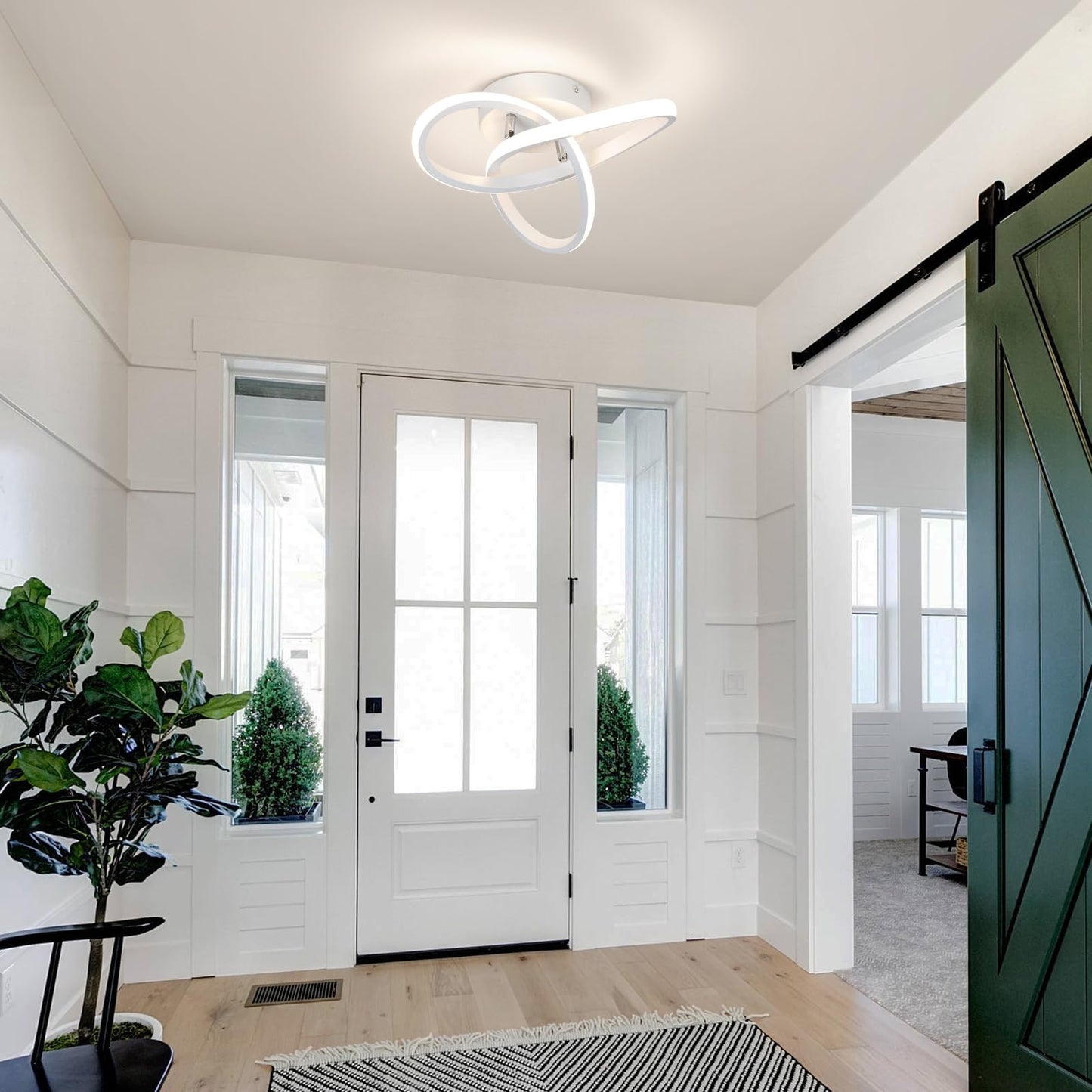 CANEOE Modern Led Ceiling Light Fixtures,4500K Daylight White Semi Flush Mount Hallway Ceiling Light for Bedroom Bathroom Kitchen Balcony Laundry Room Stair Ceiling Lamp Curved Design (White, 4500K)
