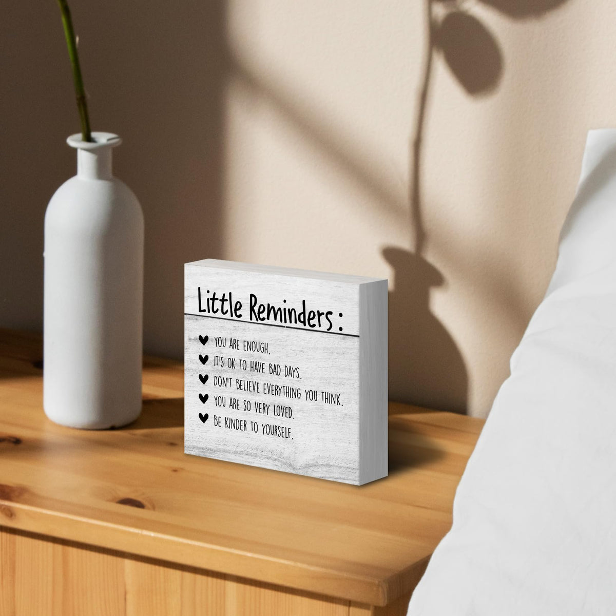Luipk Inspirational You Are Enough Wood Box Sign Desk Decor, Mental Health Wood Box Sign Desk Decor Motivational Wooden Block Decorations for Home Office Dorm Room Wall Tabletop Shelf