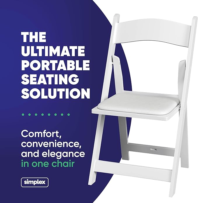 SIMPLEX 300 White Folding Chairs – Resin Stackable Foldable Chairs with Padded Seats – Comfortable White Folding Chairs for Indoor/Outdoor Events – Lightweight Resin Chairs (300 Pack)