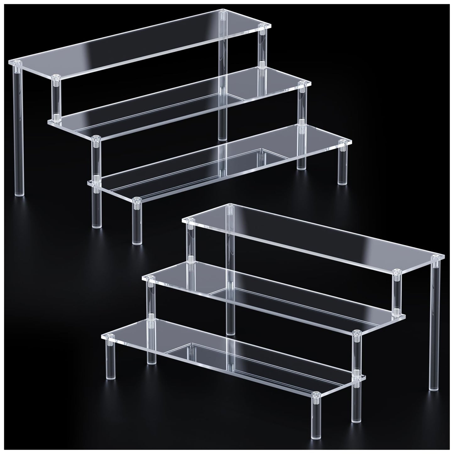2 Packs Acrylic Display Stand Riser,3 Tier Perfume Organizer Cupcake Stand Acrylic Pop Shelves Holder,Clear Desk Display Shelf for Figure,Trinket,Collectibles,Dessert Stands for Party Decor-11.6in
