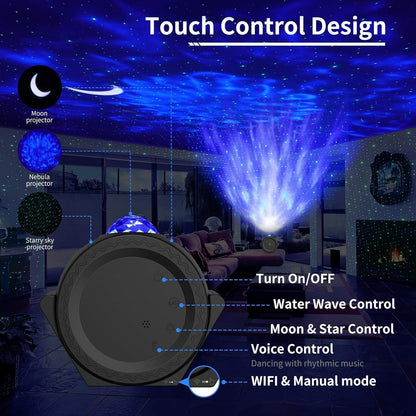 Galaxy Projector 3 in 1 Star Lights Projector with Nebula Moon Ocean, Kids Adults 3D Starlight with Smart Control Timer Voice Control, Compatible Alexa Google Assistant,for Bedroom Gifts