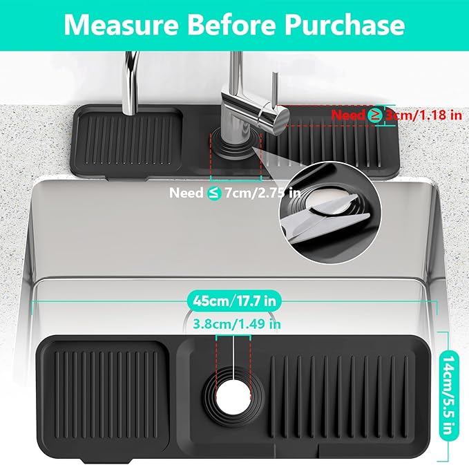 17.7inch Faucet Mat for Kitchen Sink Kitchen Sink Splash Guard Silicone Kitchen