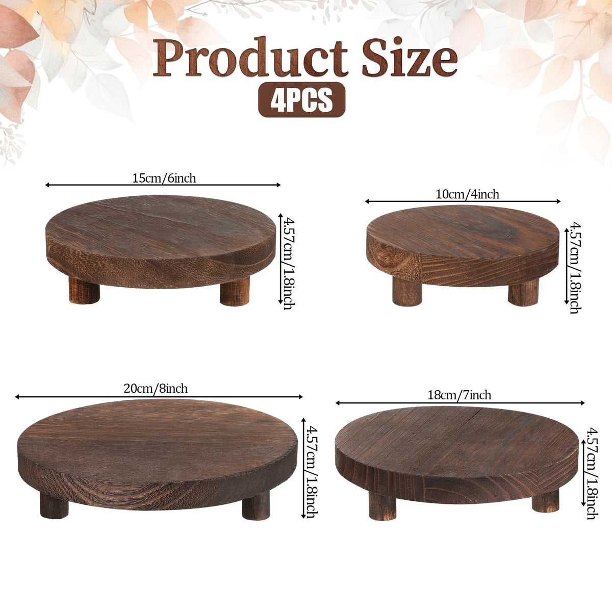 FdcZeyxior 4 Pcs Round Wood Risers Display Stands Wooden Risers for Table Display Mini Riser Stand Rustic Wooden Riser Holder Tiered Tray for Home Decor Kitchen Counter 4 Sizes Brown