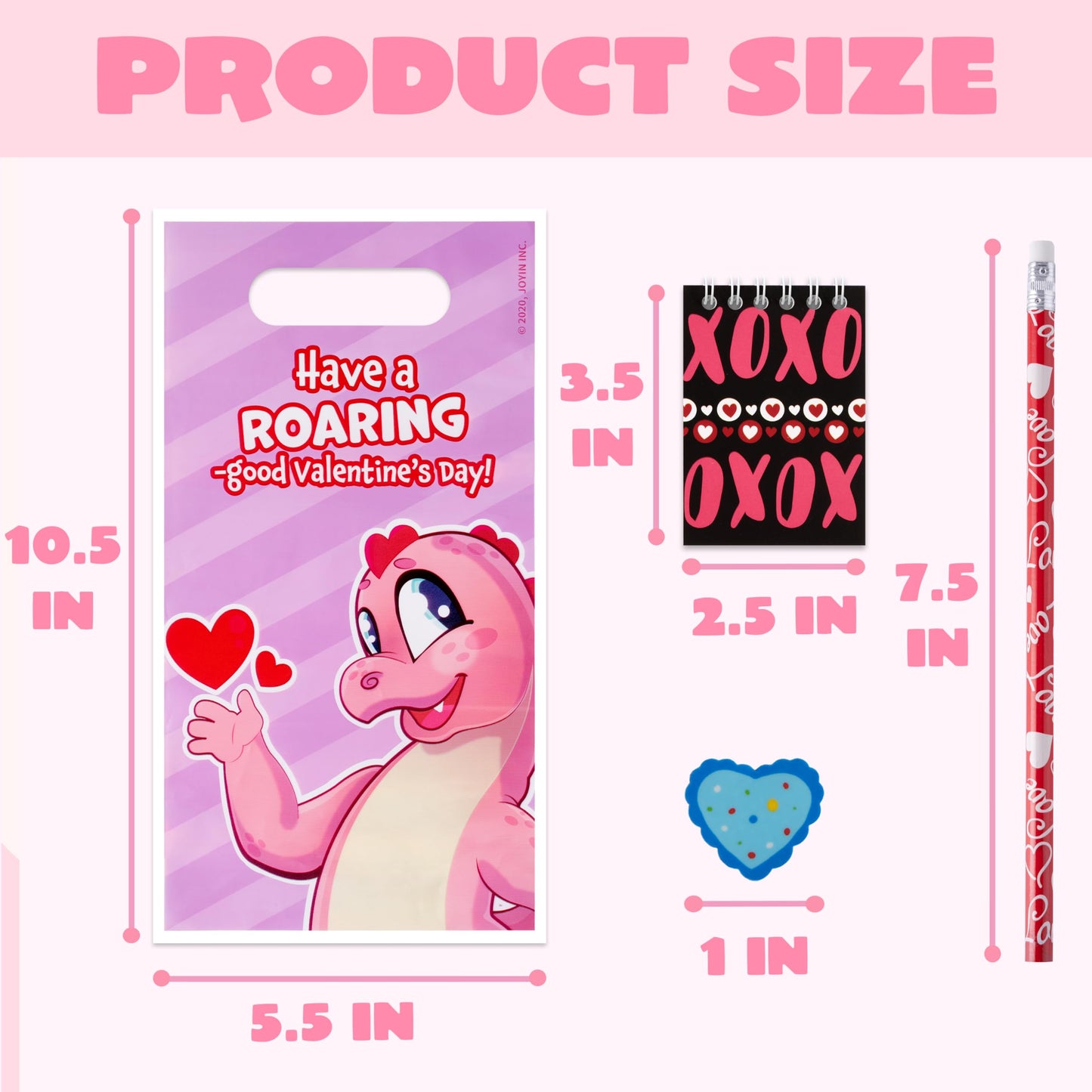 JOYIN 24packs Valentines Day Stationery Gifts, 96pcs Party Favor with Pencil, Erasers, Notebook & Bags for Kids School Classroom Exchange Supplies