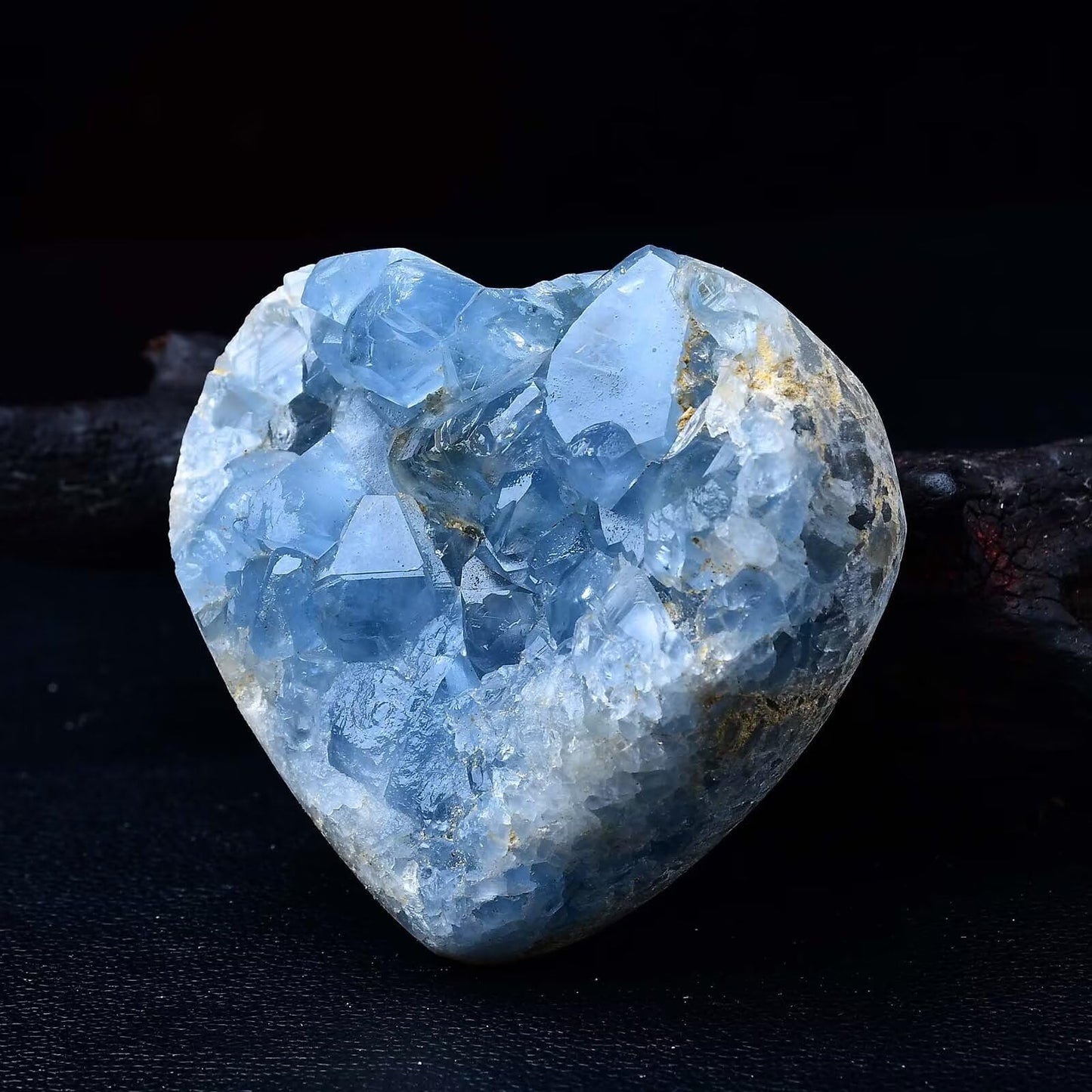 FZBHRO Extra Large Blue Celestite Geode Heart Healing Crystal Stone Collection Mineral Specimen with Stand Home Office Decor 1.3-1.7 Pound