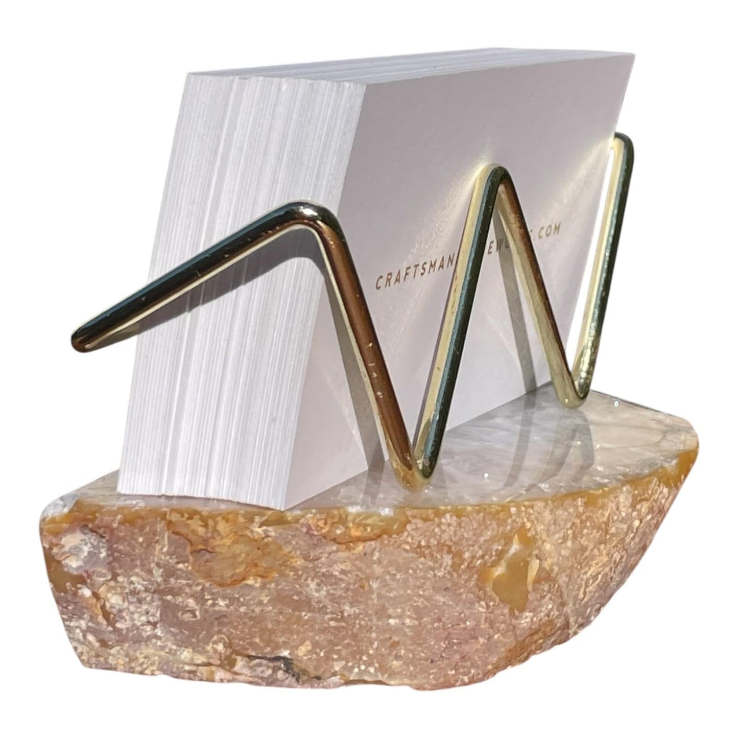 Craftsman Stoneworks Dyed Agate Business Card Holder Desktop Display Stand with Metal Wire Holder for Office Professionals - Holds up to 70 Cards (Natural, Medium)