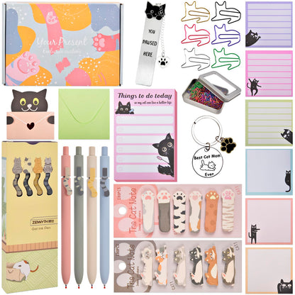 76 Pcs Cat Lover Gifts for Women - Cute Office Sticky Notes Supplies, Cat-themed Pens Stationery Set, Post Notepads Desk Accessories, Small Girls Funny Stuff, Mini Cat Clips Decor, Unique School Items