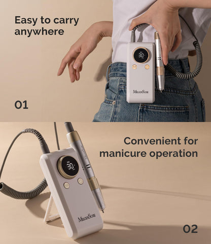 MelodySusie 2 in 1 Professional Nail Drill, 30000 RPM SC330G Electric Nail File with Kickstand for Gel Nails Polishing Removing, Portable Cordless Nail Efile for Manicure Pedicure at Home & Salon,Gold
