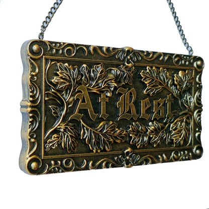 IRISVITA Gothic Decor, At Rest Sign, Dark Academia Decor, Goth Wall Art Hanging for Bedroom, Kitchen, Office, Victorian Coffin Plaque Wall Decor