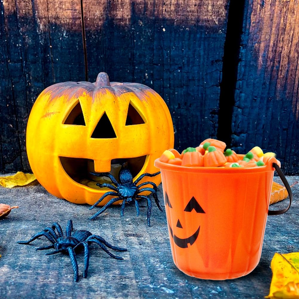 Triumpeek Halloween Pumpkin Trick Treat Buckets, 12 pcs Halloween Jack O Lantern Pails, Trick or Treat Bucket, Portable Plastic Candy Pumpkin Pails