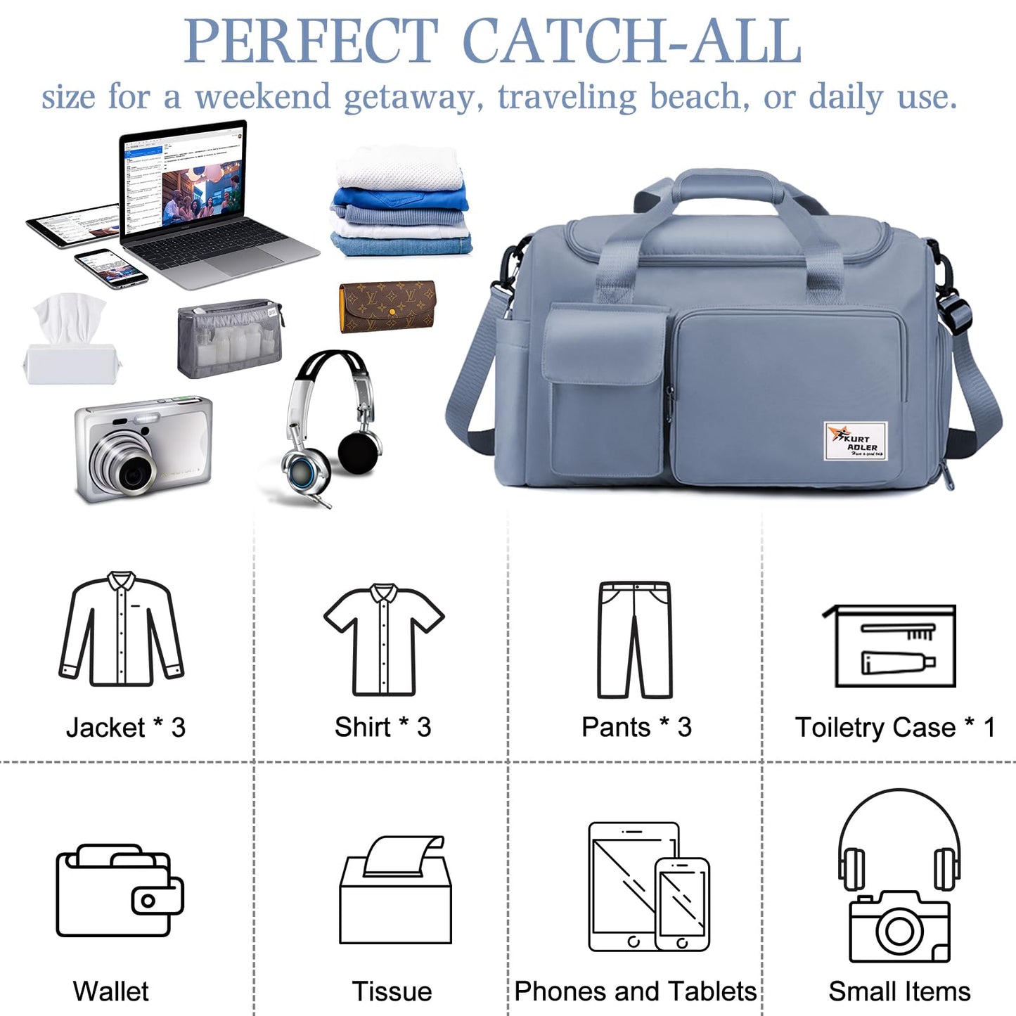Gym Bag, Travel Bag Sport Duffel Bag with Wet Pocket, Gym Duffle Bag Foldable Men Women Travel Fitness Holdall Barrel Sports Overnight Weekender Bags for Gym Travel Swimming