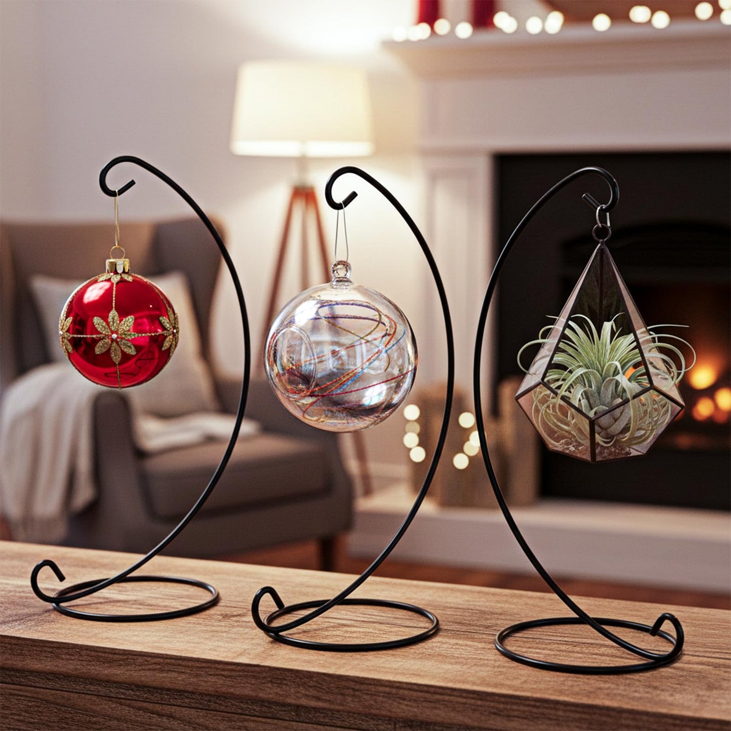 Xosjska 8 Pack 13in Black Ornaments Display Stands Glass Crystal Witch Ball Holder Glass Ball Ornament Holder Patio Planter Terrariums Iron Hanger for Large Art Craft, Display Terrarium Air Plant