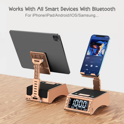 TechGlow Foldable Cellphone Stand with Bluetooth Speaker Charging Station Birthday Gifts for Men Women Mother Father Boy Girl Teens Cool Tech Gadgets-Rose Gold