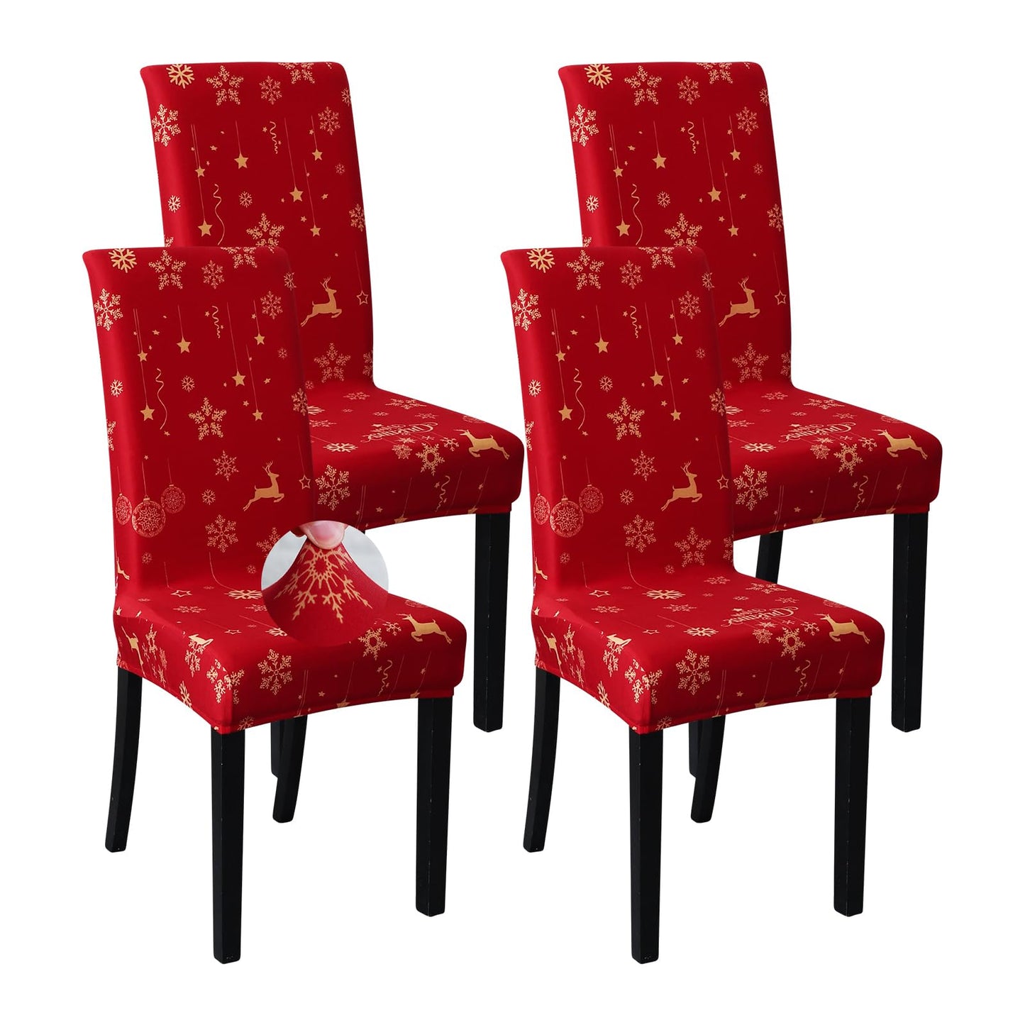 FORCHEER Christmas Dining Room Chair Covers Set of 4 Stretch Christmas 4 Pieces Kitchen Chair Slipcovers Protector Spandex Washable Parsons Chair Cover Christmas Decor