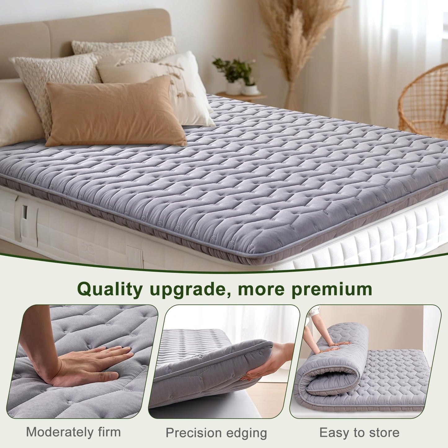 Premium Foam Full Mattress Topper,Firm Mattress Topper for Back Pain,Provide Lasting Support,Thicken Bed Topper,Premium Gray(75×54Inches)