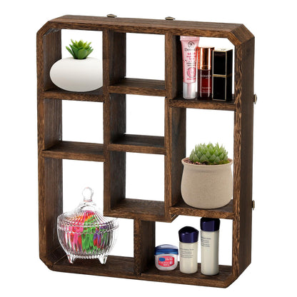 Frcctre Rustic Shadow Box Display Shelf, 9 Compartments Wood Hanging Display Floating Shelves, Multi-Slot Wall Mounted or Freestanding Farmhouse Decor Displays Case