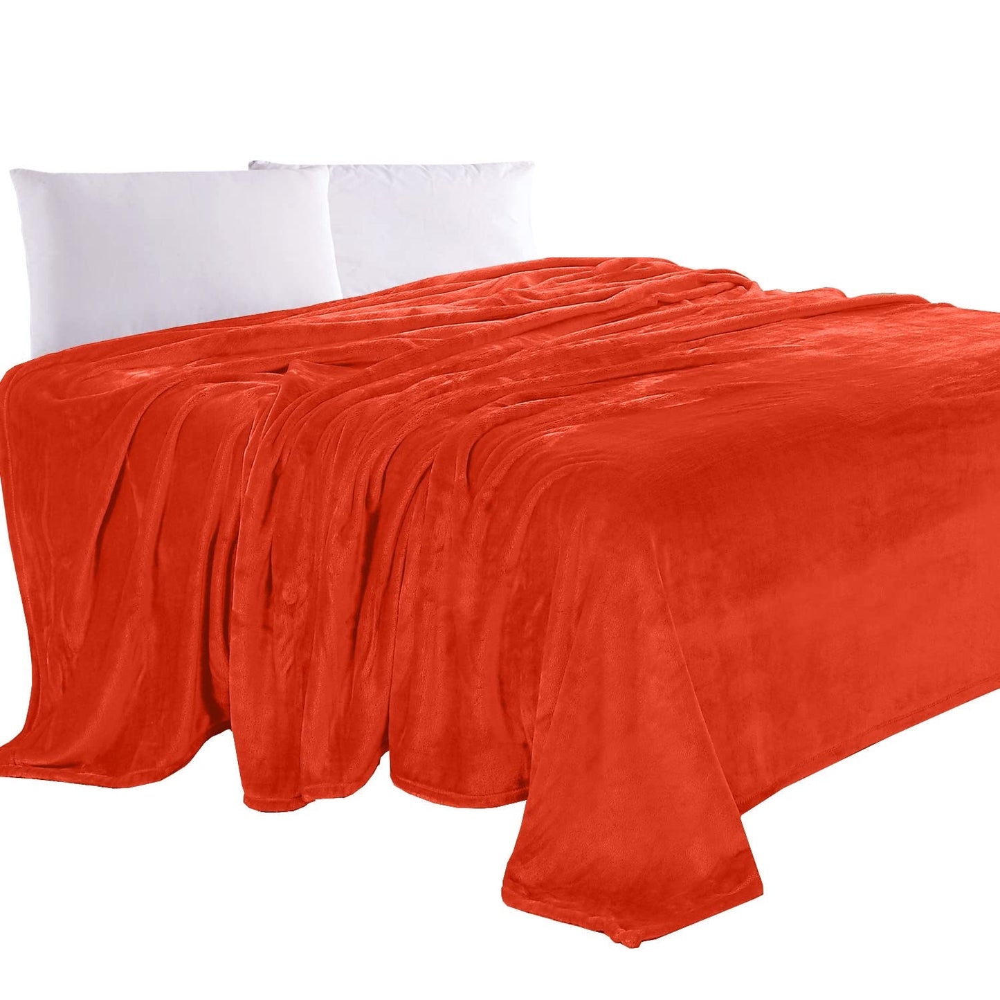Elegant Comfort Luxury Velvety Feel Blanket, All-Season Lightweight Blanket, Ultra Plush, Soft, Cozy-Fuzzy Flannel Fleece for Couch, Sofa, Bed, Travel, Solid Design, Full/Queen, Orange
