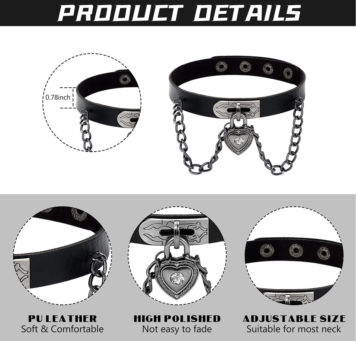 HAIAISO 6-9pcs Leather Punk Goth Choker Necklace - Love Heart Spiked Adjustable Pu Choker Collar for Women