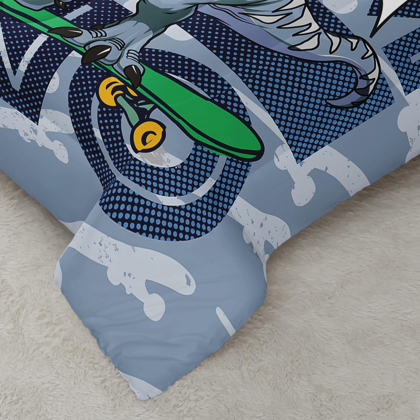 AILONEN Dinosaur Comforter Set, Twin Size, Bedding Set Decor, Music Hip Hop Dinosaur Bed in a Bag for Boys Kids - 3 Pieces Blue Comforter and 2 Pillowcases