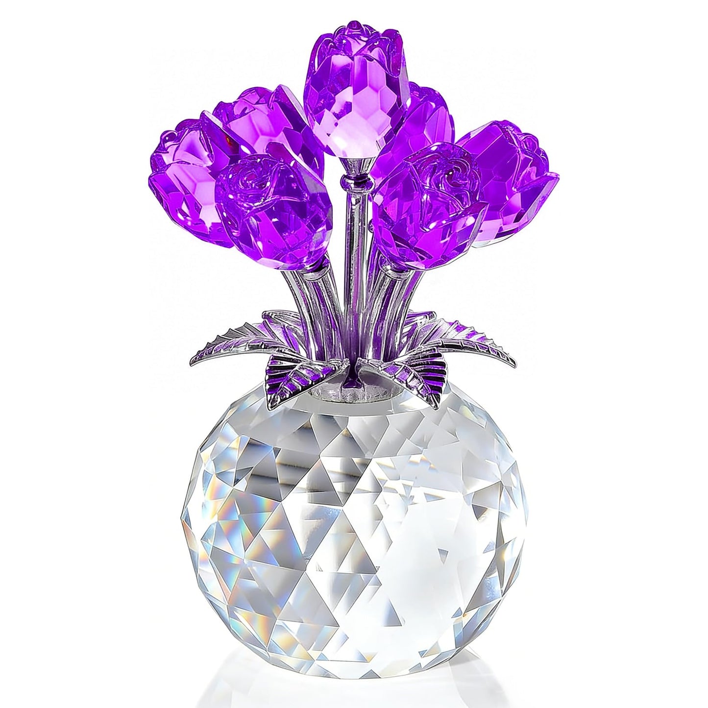 FINGHU Figurine Crystal Purple Rose Flower Collectible Figurine, Rose Gift for Women Glass Flower Statues Decor Valentine's Day Mother's Day Thanksgiving Anniversary and Birthday Gifts