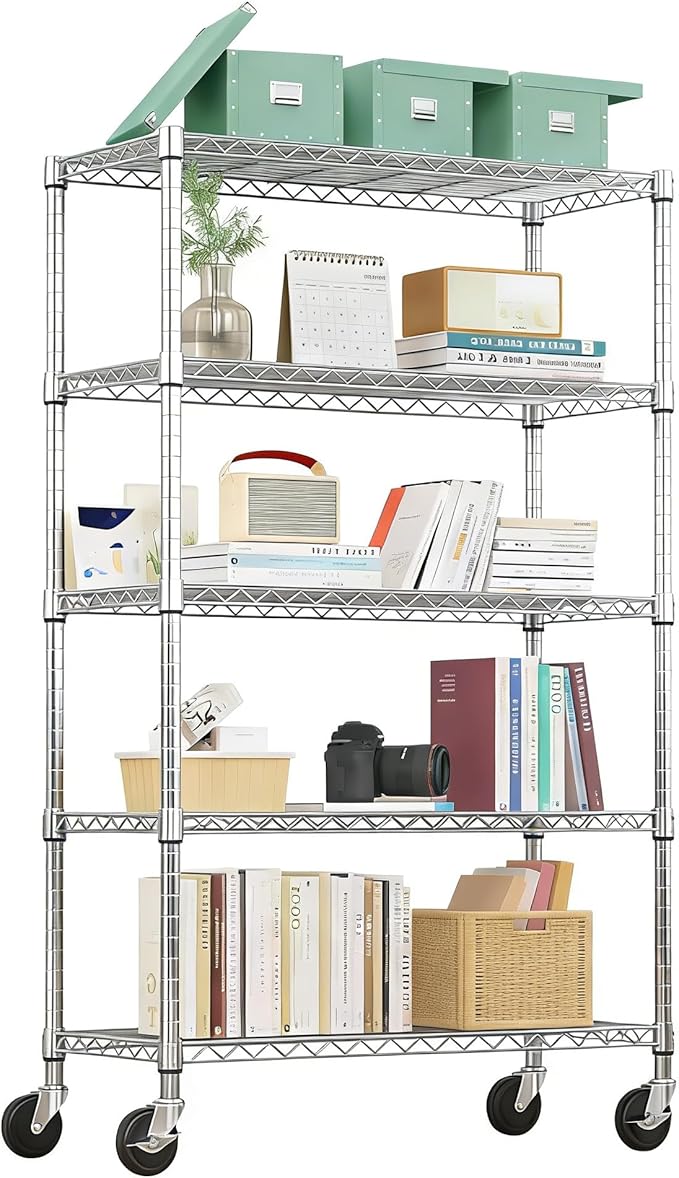 Xcity Storage Shelves, 5 Tier Heavy Duty Metal Shelving Unit, 2000 LBS Capacity Adjustable Steel Wire Shelf Organizer for Pantry, Kitchen, Garage, 14" D x 36" W x 72" H, Chrome