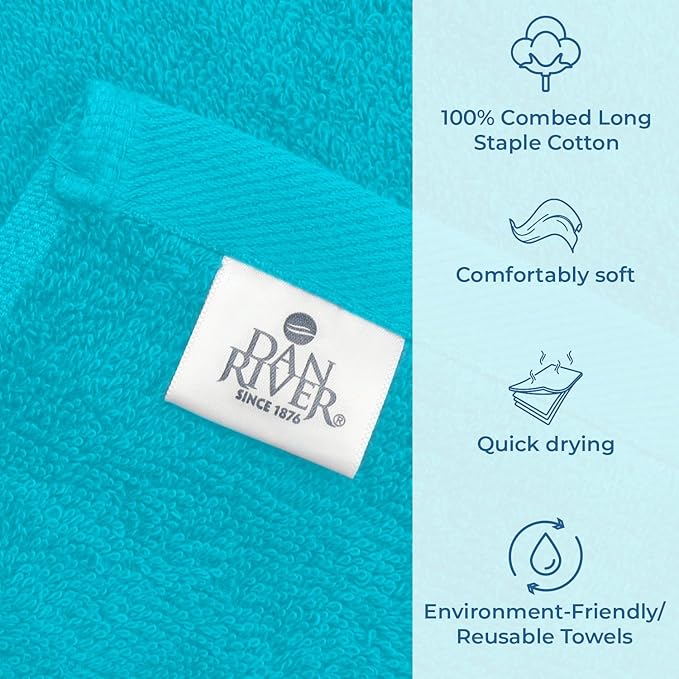 DAN RIVER Bath Towels Set of 4, 27 x 54 Inches, 100% Cotton, Larger & Lighter