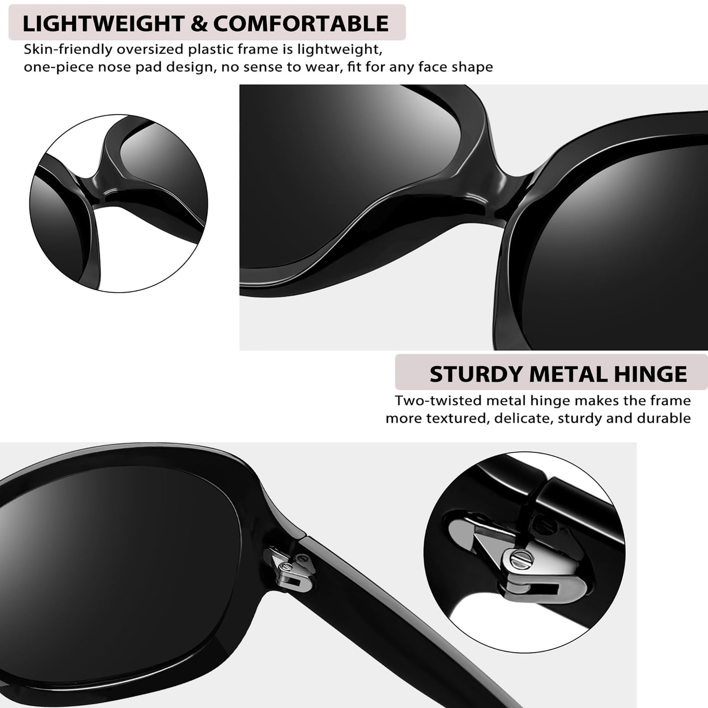 Joopin Fashion Oversized Sunglasses for Women, 100% UV Protection Large Frame Women Sunglasses Polarised Ladies Sun glasses (Elegant Black)