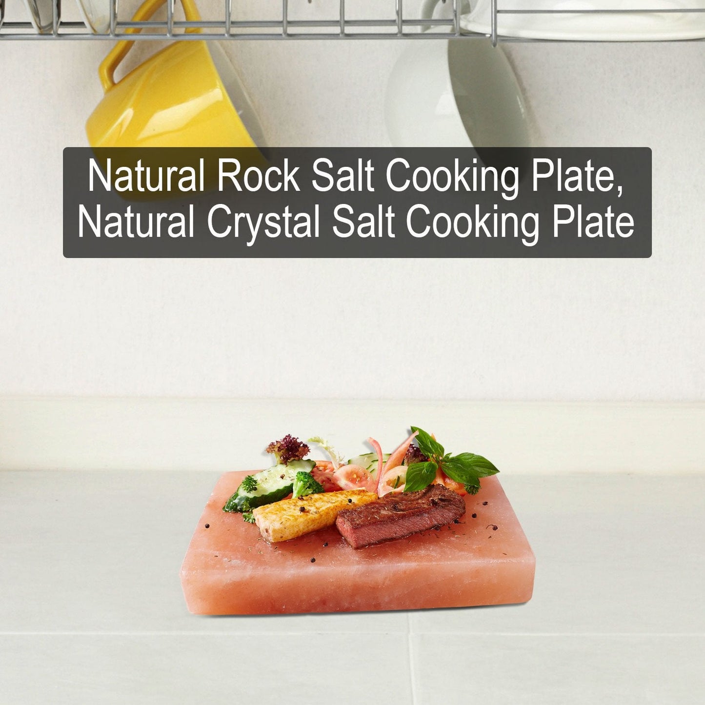 Himalayan Chef Natural Pink Salt Plate For Cooking, Grilling, Cutting and Serving, Pink Salt Slab (8" x 8" x 2")