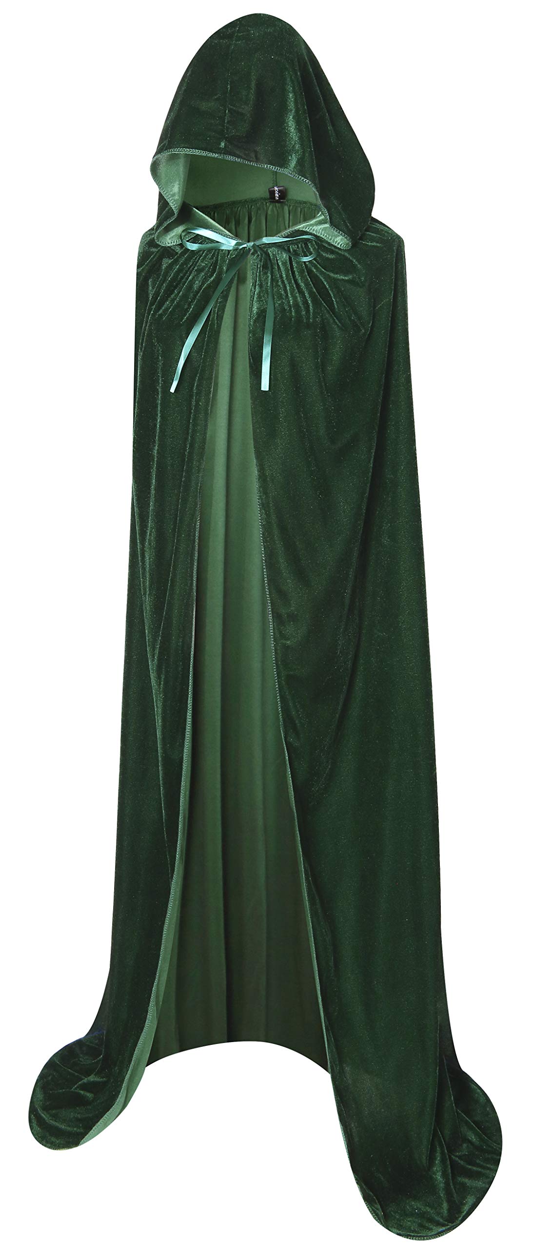 Txian Full Length Hooded Velvet Cloak Halloween Christmas Fancy Cape Costumes 59" (Green)
