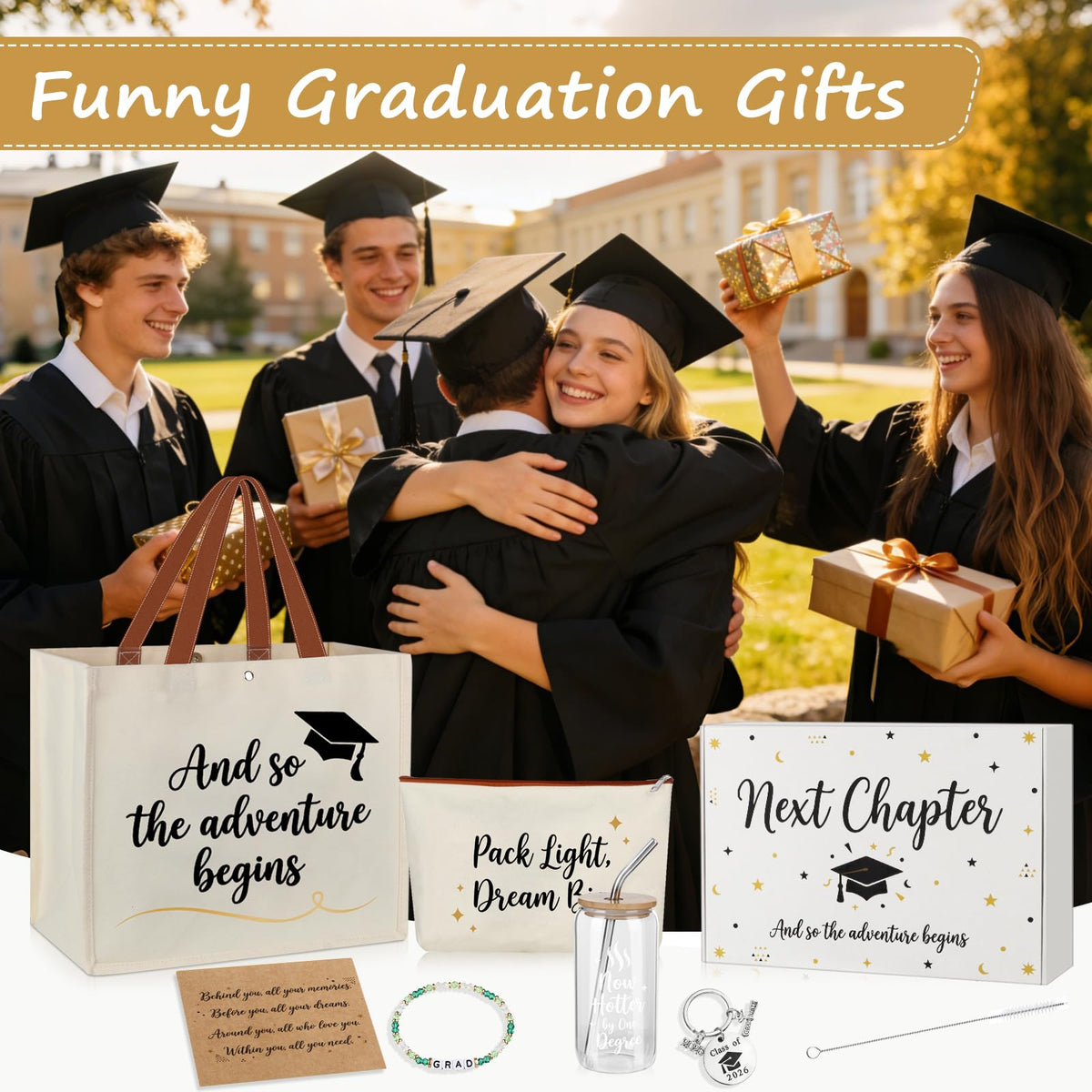 Lukeline 5 Pcs Graduation Gifts for Women,Practical Graduation Gift Include Tote Bag, Makeup Bag, Mug, Keychain, and Bracelet for College,High School Grads, Graduation Gifts Set for Her with Box