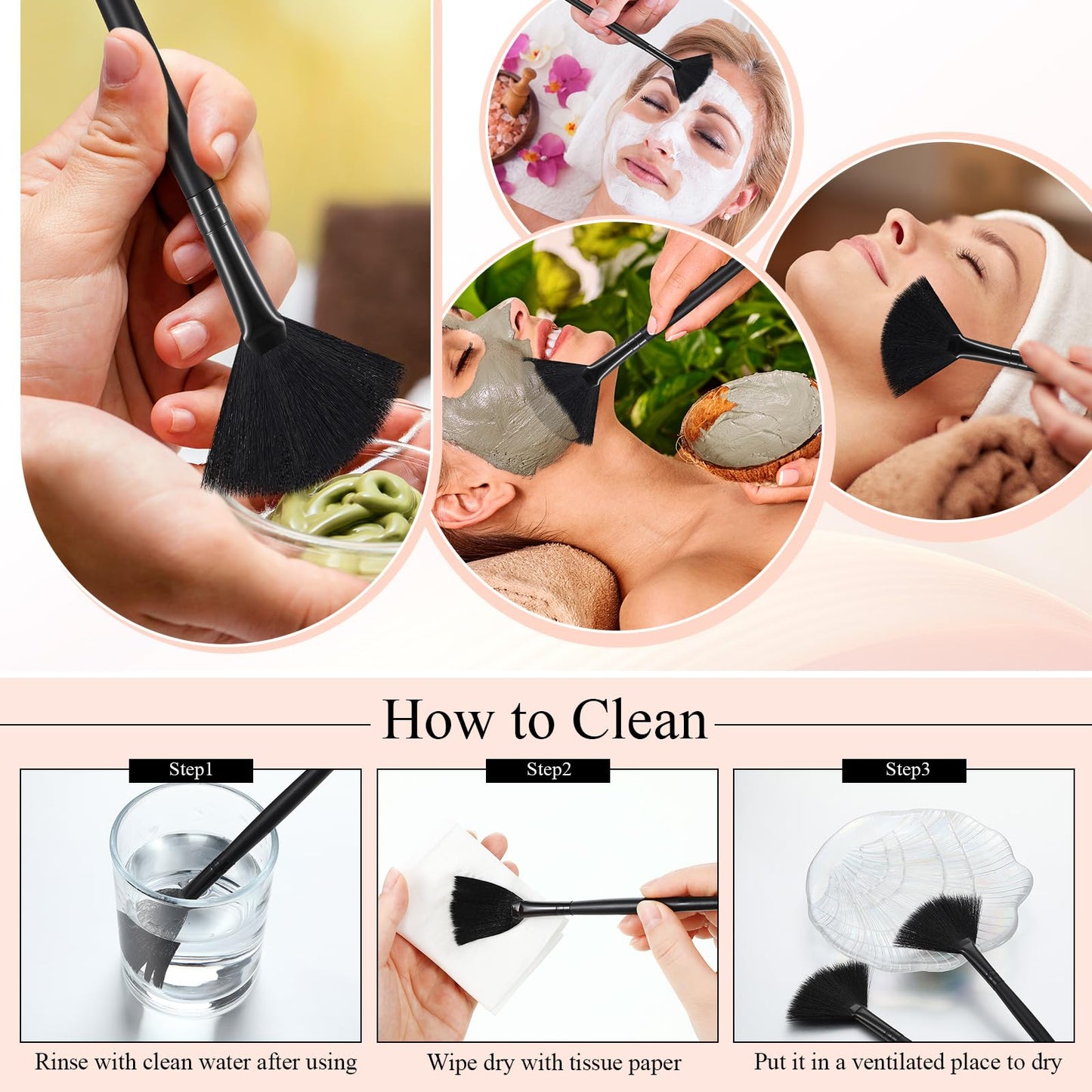 9 Pieces Facial Fan Mask Brushes, Soft Facial Applicator Brushes Tools for Peel Glycolic Makeup for Mud Cream(Champagne)