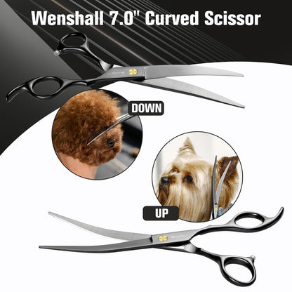 Wenshall Professional Dog Grooming Scissors Set - 6.5" Thinning, 7" Straight, 7" Up-Curved, 7" Down-curved Scissors and Comb for Dog Cat Pet (Black)