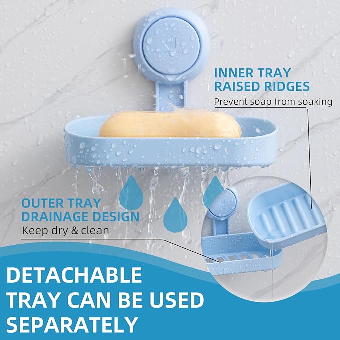 LEVERLOC Soap Dish Holder for Shower Suction Cup Wall Mounted Self Draining