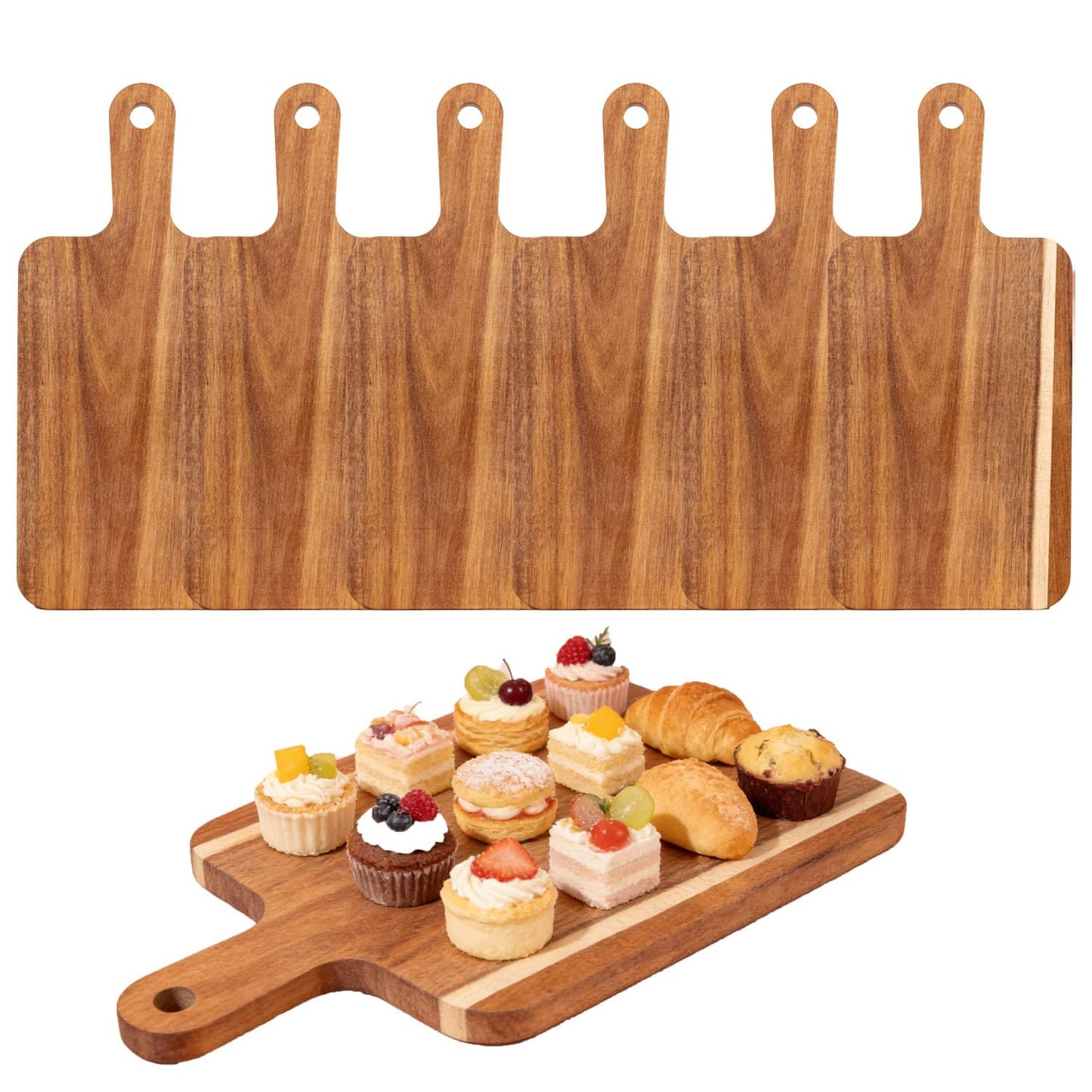 Benhurb 6 Pcs Acacia Wood Cutting Board with Handle, Large Charcuterie Boards Bulk, 15 x 7 inch Wooden Cutting Boards Bulk for Kitchen, Cheese Serving Board for Vegetables Meat Pizza Fruit Bread