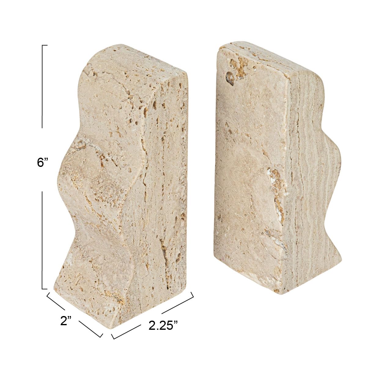 Creative Co-Op Decorative Travertine Wave Bookends, Natural