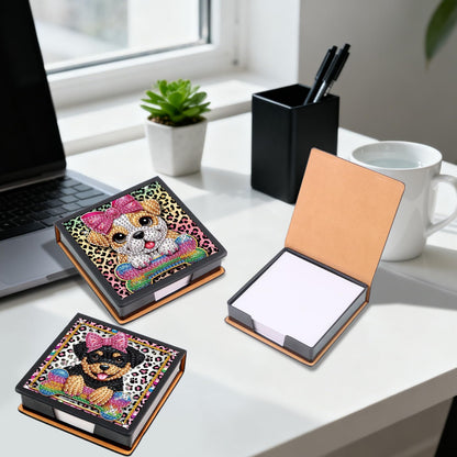 Formeydemi 2 pcs Dog Diamond Painting Kit Note Box,Animal Memo Paper Storage Box Diamond Art,Sticky Note Holder Diamond Art,Diamond Painting Memo Pad For Office Desk. (Animal)