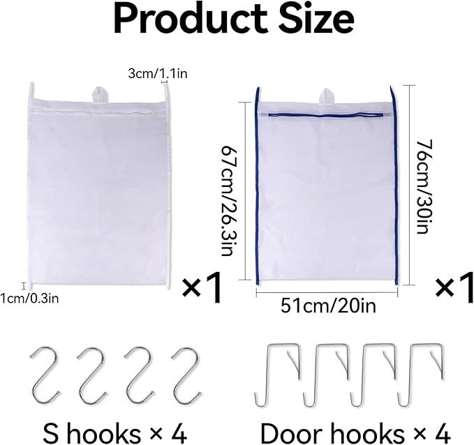 Klmnop 2 Pack Over the Door Laundry Hamper, Large Mesh Laundry Hamper Bag