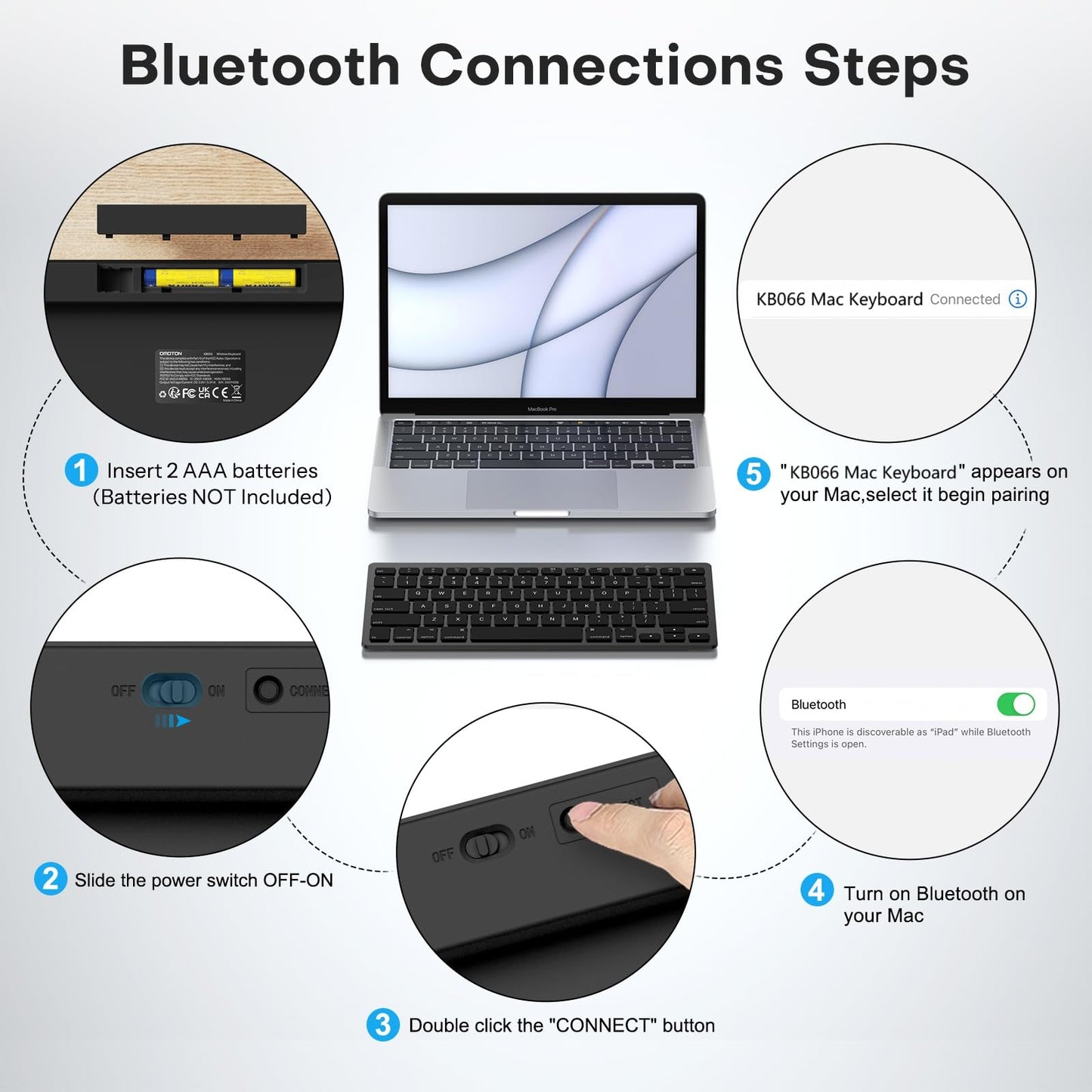 OMOTON Bluetooth Keyboard Compatible with Mac, Compact Wireless Keyboard Compatible with MacBook Pro/Air, iMac, Mac mini/Pro Laptop and PC (Silver)