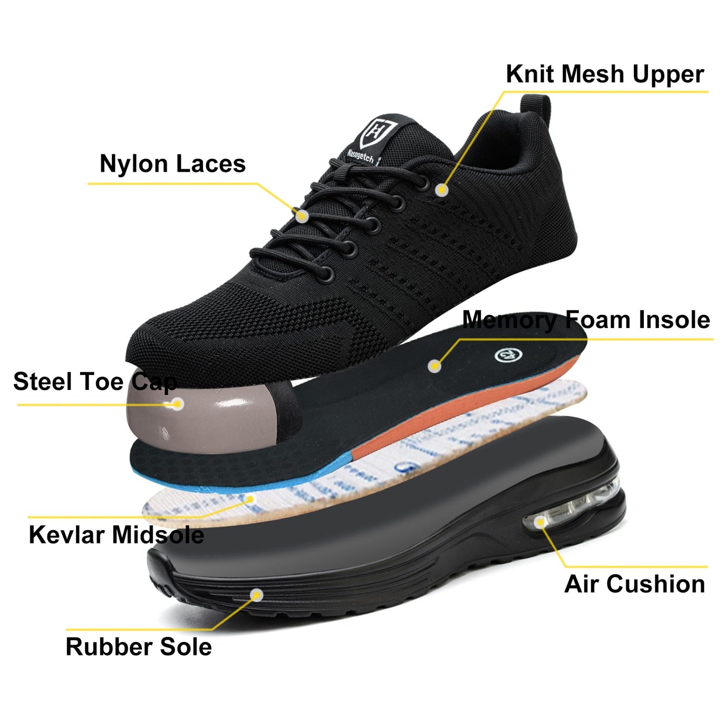 Baofular Safety Trainers Men Womens Steel Toe Trainers Lightweight Comfortable Safety Shoes Work Trainers Non Slip & Breathable Black 9 UK 43 EU 265