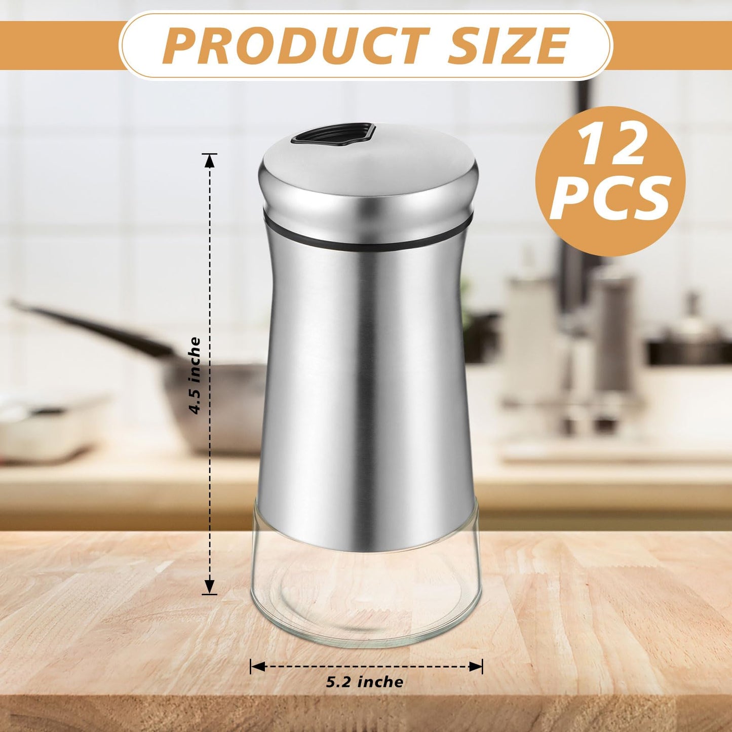 Honeydak 12 Sets Stainless Steel Salt and Pepper Shakers Adjustable Pour Holes Spice Dispenser for Salt, Sugar, Cinnamon, and Pepper, Stylish Kitchen Seasoning and Spice Shaker Set