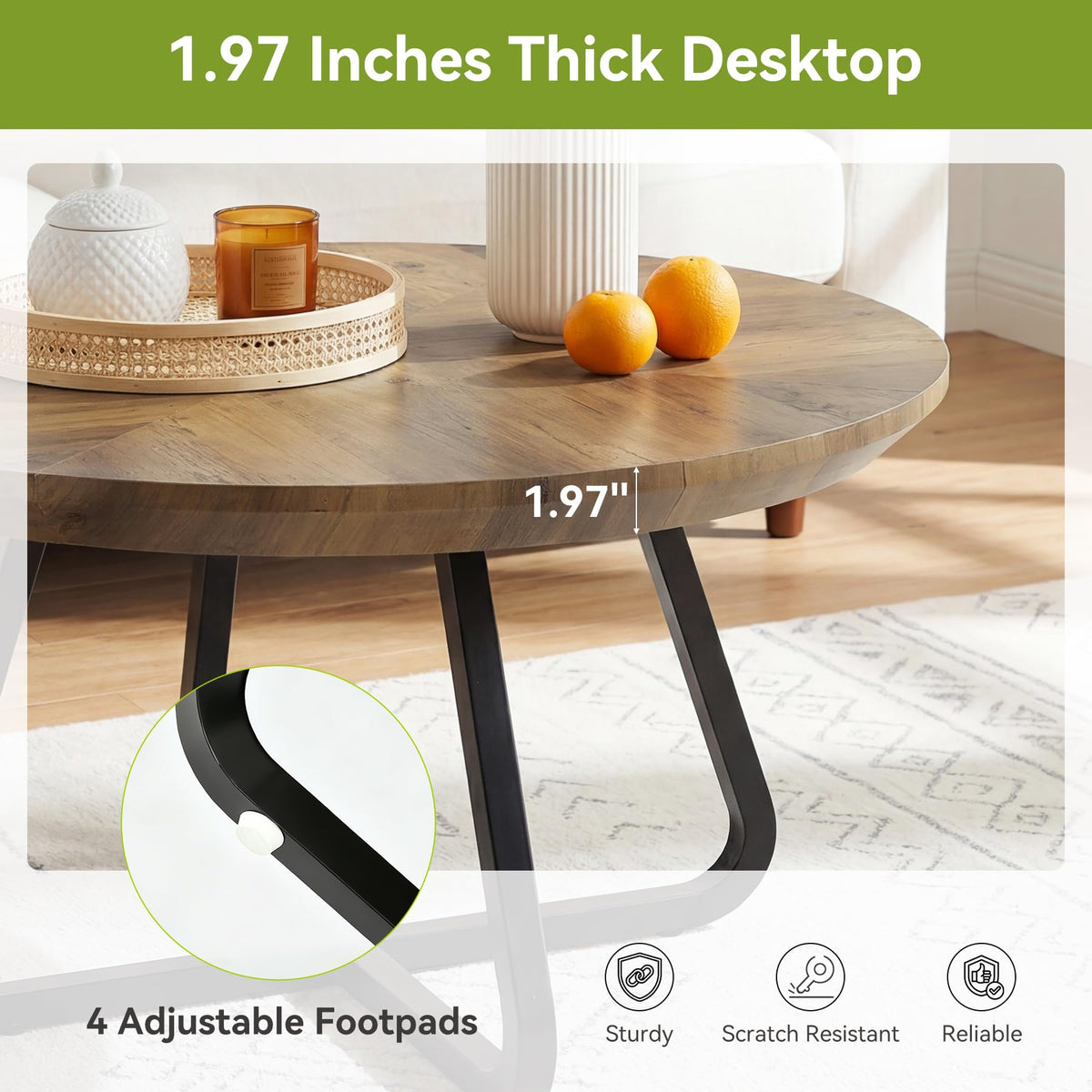 LITTLE TREE 31.5 Inches Round Coffee Table, Modern Wooden Center Table for Living Room, Home Office, Small Space, Easy Assembly, Rustic Brown