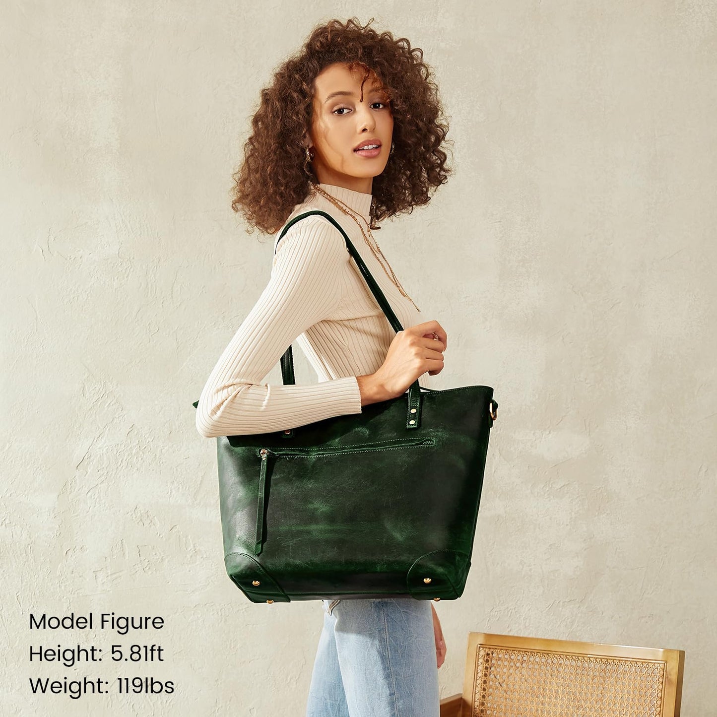 S-ZONE Vintage Genuine Leather Shoulder Bag Work Totes for Women Purse Handbag with Back Zipper Pocket Large