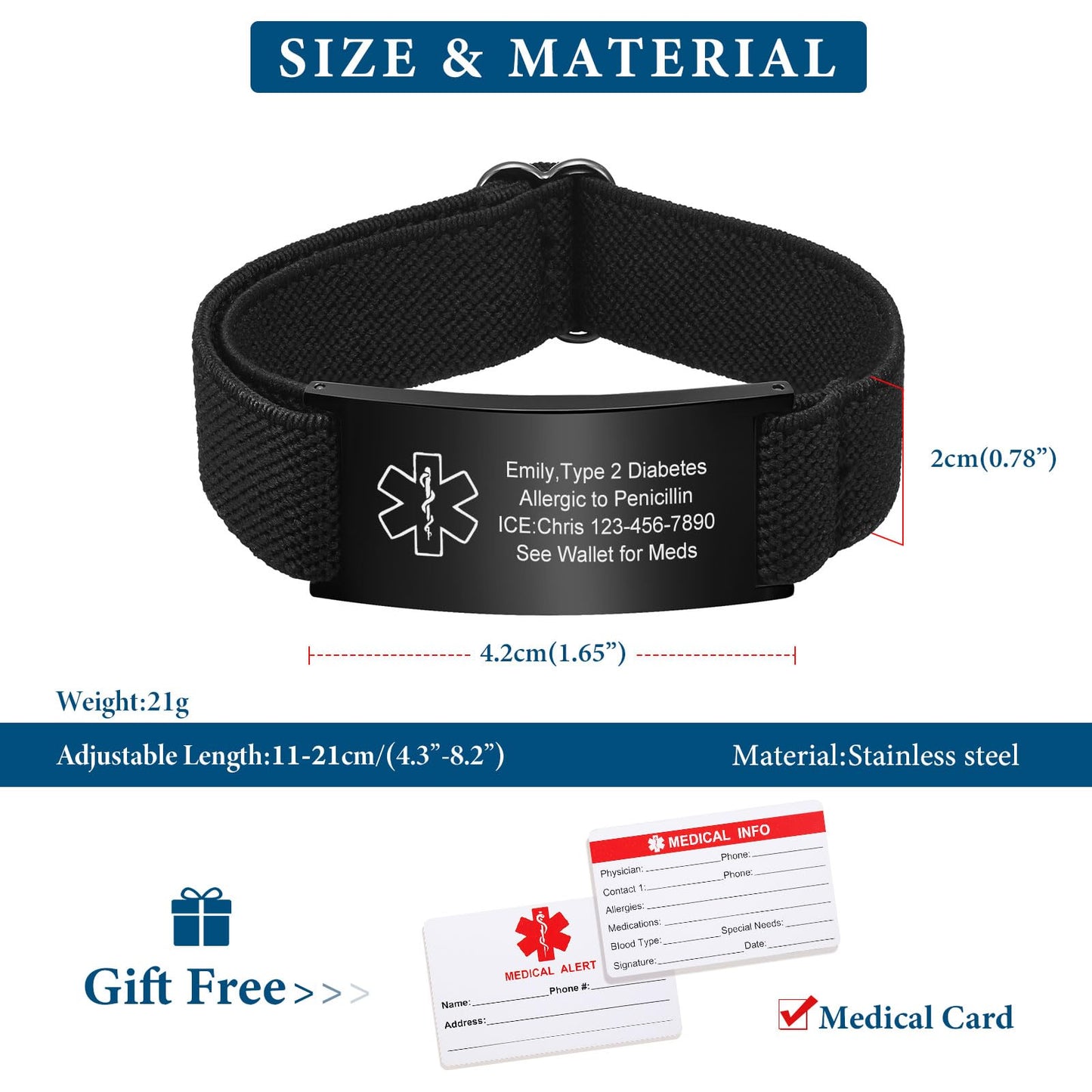 VNOX Medical Alert Id Bracelet for Men, Type 1 Diabetes Medical Alert Bracelets for Men Patients Stainless Steel Emergency Bracelets Wristband