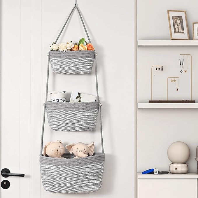 Hanging Storage Baskets, Over the Door Basket, Cotton Wall Baskets Storage